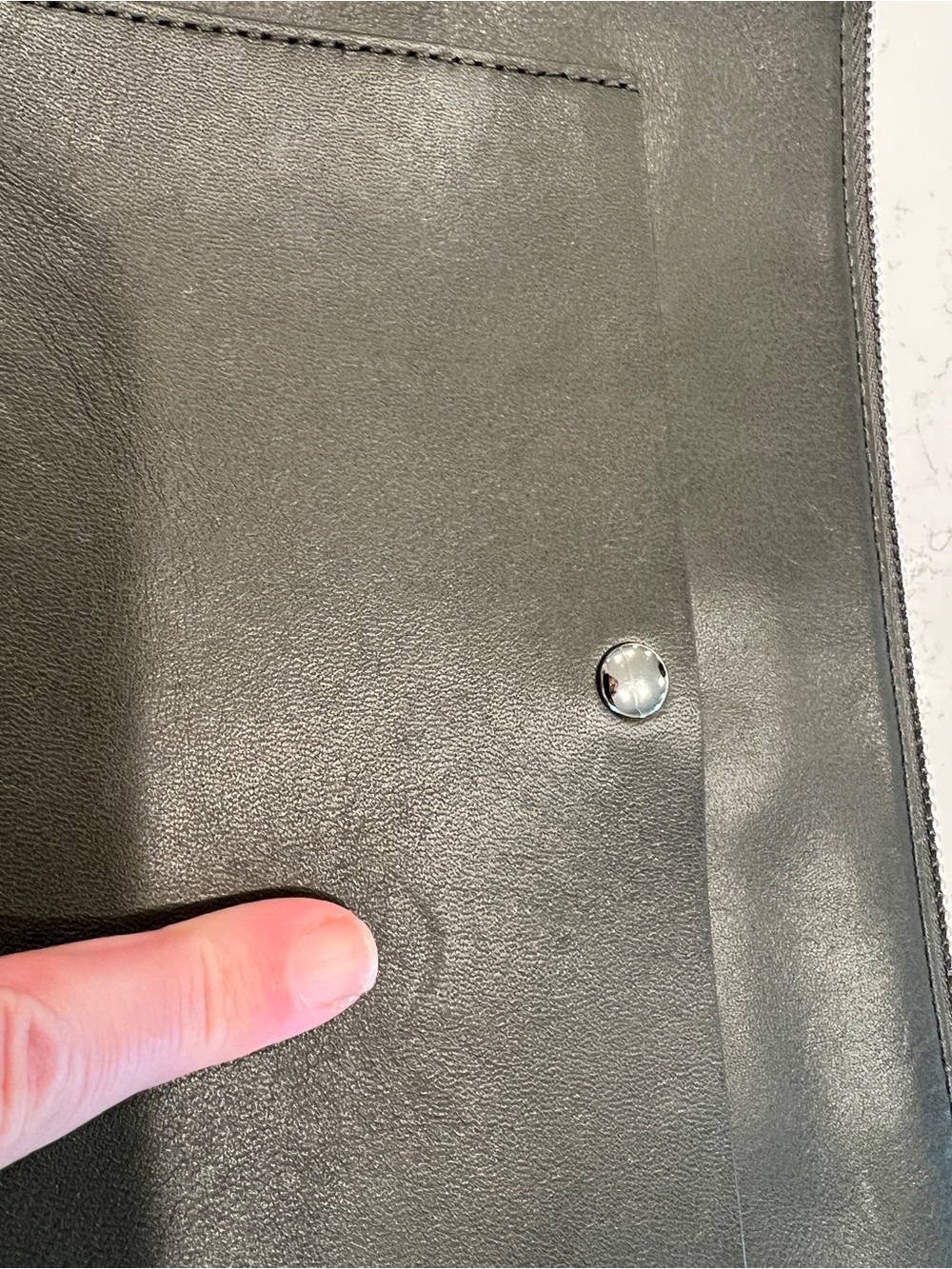 Theory Dark Olive Leather Clutch with Front Pocket - Picture 6 of 8